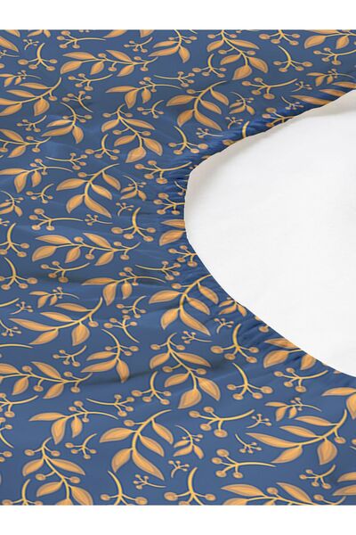 Evmila Помаранчевий принт з листям, двоспальний комплект постільної білизни 160x200 см - темно-синій