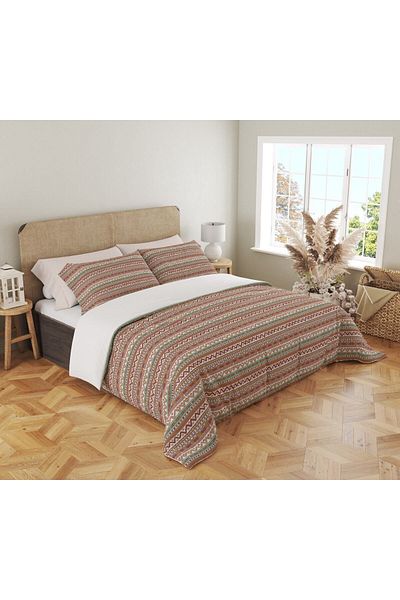 Evmila Ethnic Pattern Printed Διπλό Σετ Παπλωματοθήκη 200x220 cm - Καφέ
