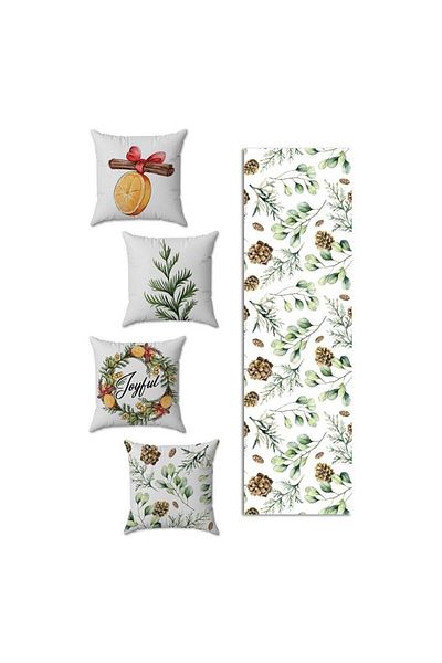 Evmila New Year's Themed 4-Piece Throw Pillow Cover and Runner 5-Piece Set