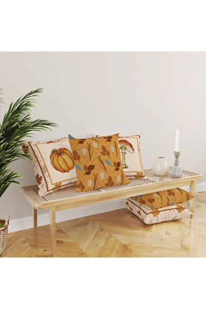 Evmila Çift Taraf Baskılı Kadife Doku Sonbahar Ve Kabak Desenli 4'lü Kırlent ...