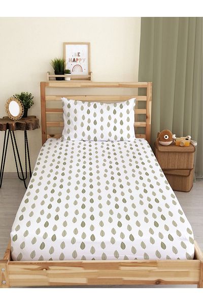 Evmila Leaf Patterned Printed Single Elastic Sheet Set