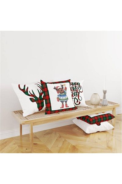 Evmila New Year's Themed 4-Piece Throw Pillow and Runner Set - Set of 5