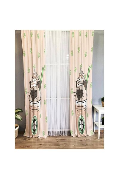 Evmila Dog And Milkshake Patterned Children's Room Background Curtain