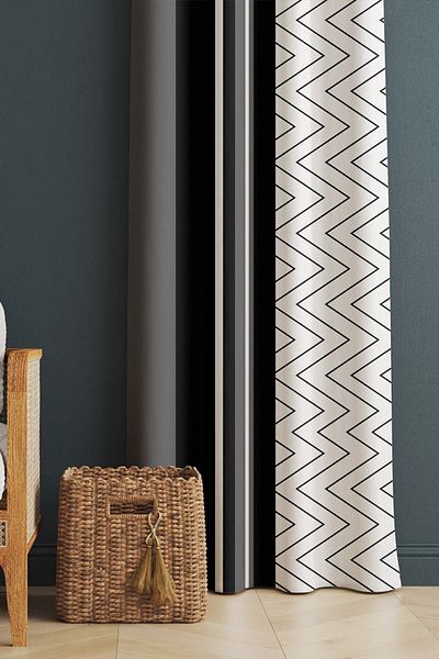 Evmila Printed Modern Patterned Living Room and Bedroom Single Wing Velvet Texture Background Curtain - White
