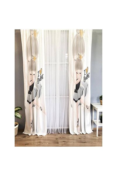 Evmila Ballerina Patterned Children's Room Background Curtain