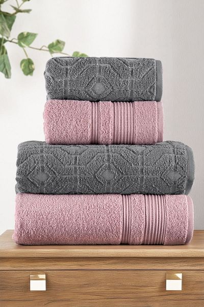 Mürdüm Home Σετ πετσετών μπάνιου 100% βαμβακερό 4 τεμαχίων - Σετ μπάνιου
