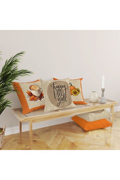 Evmila Set de 4 perne cu model special de dovleac de toamnă și Halloween cu textura de catifea