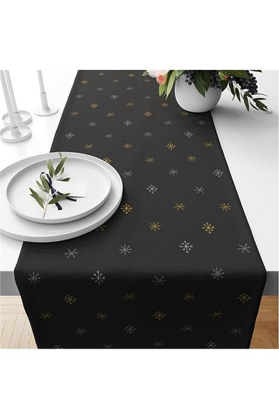 Evmila Christmas Themed Snow Crystal Patterned Velvet Runner