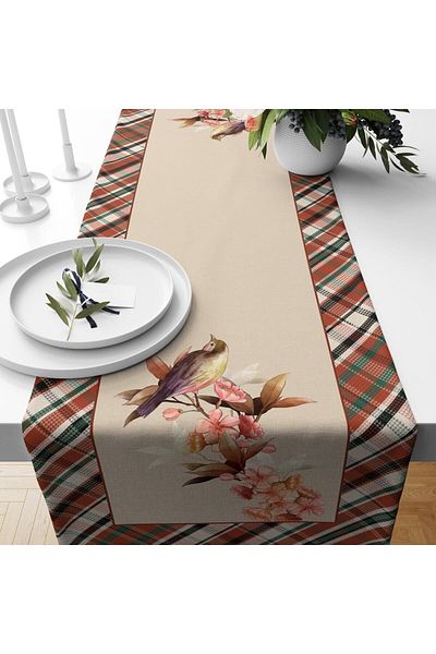 Evmila Bird Patterned Velvet Runner
