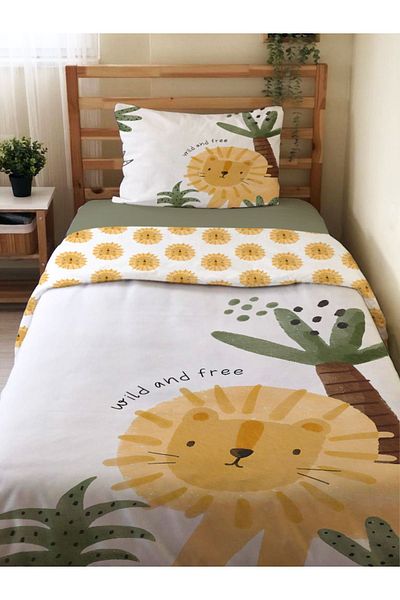 Evmila Σετ διπλής όψης Lion Pattern Χωρίς σεντόνια Σετ 2 Μονά Παπλωματοθήκες 160x220 cm