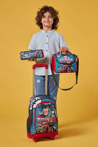 Coral High Набір з 3 сірих сумок з малюнком мотоцикла в стилі аніме - три відділення та ручка SET0123964