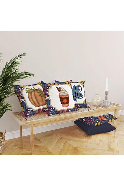 Evmila Set de 4 perne cu model special de dovleac de toamnă și Halloween cu textura de catifea