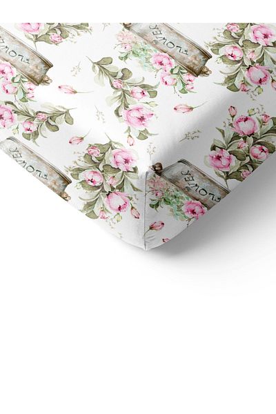 Evmila Flower and Bicycle Patterned Printed Single Elastic Sheet Set