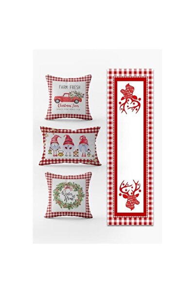 Evmila Yılbaşı Özel Set 3 Adet Kırlent 1 Adet Runner