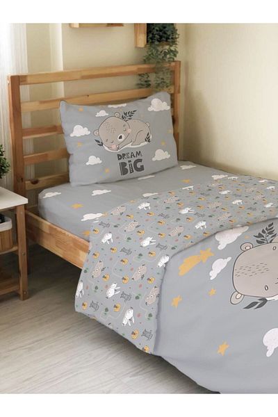 Evmila Double Sided Animal Patterned Set of 2 Without Sheets Printed Single Duvet Cover Set Gray