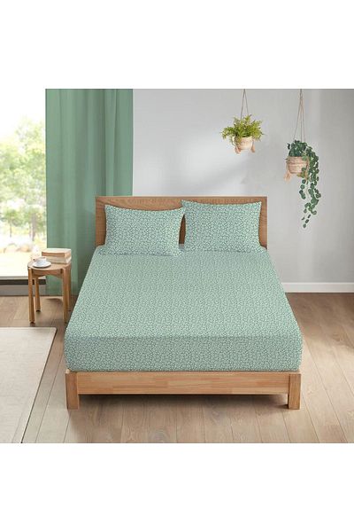 Evmila Flower Pattern Printed Double Sheet Set 160x200 Cm - Green