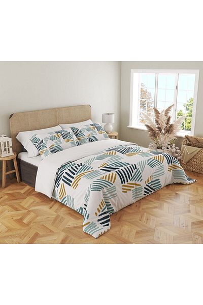 Evmila Set cuvertură de pilota dublă 200x220 cm cu model geometric imprimat albastru și galben - alb