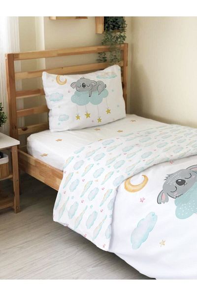 Evmila Set de lenjerie de pat cu o singură față, cu model Cloud Panda, imprimat, alb