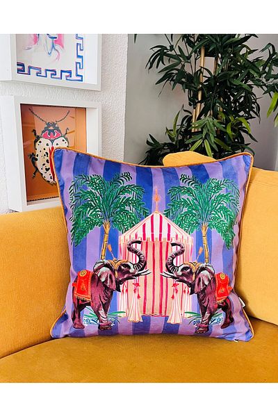 ge living Purple Elephant Patterned Velvet Throw Pillow Cover - 50x50