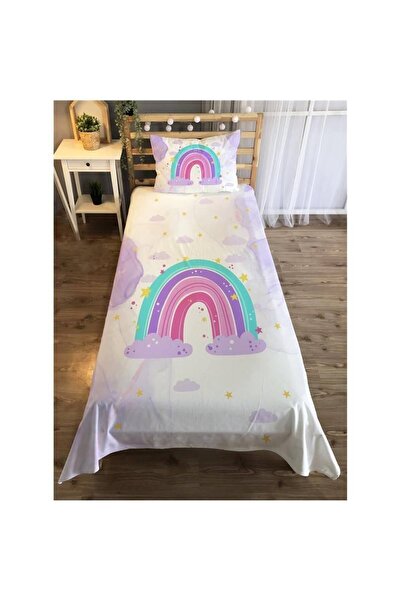 Evmila Gökkuşağı Desenli Kız Çocuk Odası Yatak Örtüsü Takımı