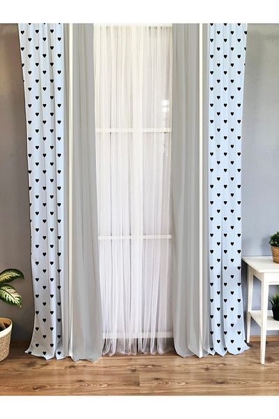Evmila Printed Polka Dot Patterned Single Wing Velvet Texture Background Curtain - Gray and Blue