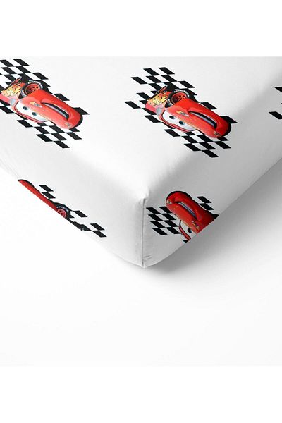 Evmila Lightning Car Pattern Printed Single 100x200 Cm Elastic Sheet Set White