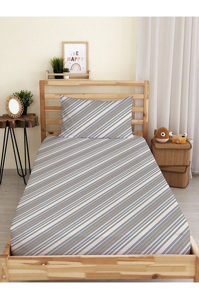 Evmila Line Patterned Printed Single Elastic Sheet Set