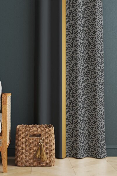 Evmila Baskılı Modern Desenli Salon Ve Yatak Odası Tek Kanat Kadife Doku Fon ...