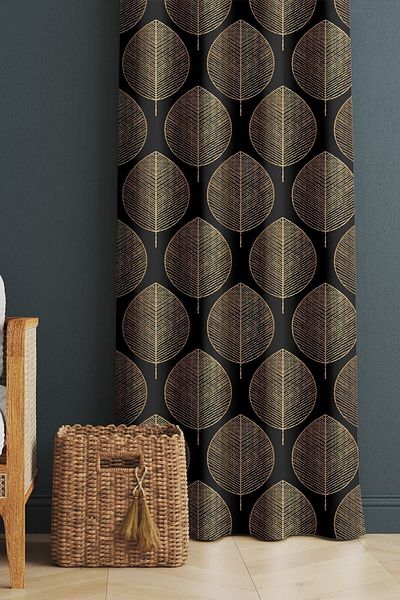 Evmila Printed Modern Patterned Living Room and Bedroom Single Wing Velvet Texture Background Curtain - Brown