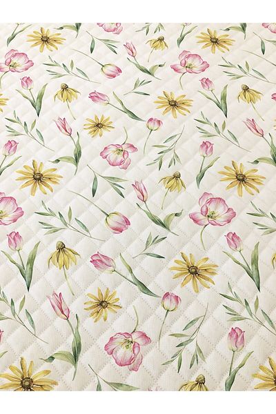 Evmila Flower Pattern Double Printed Pique (200x220 Cm) White