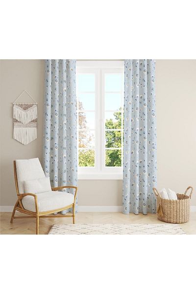 Evmila Velvet Texture Printed Little Flower Patterned Background Curtain