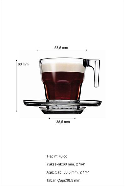 Paşabahçe 6 Pieces Casablanca Small Glass Espresso Cup Set 12 Pieces Expresso Cup Set 70 Cc