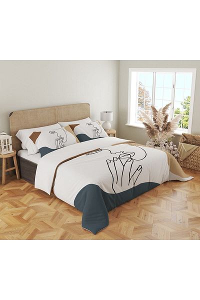 Evmila Σετ Παπλωματοθήκη Kadon Silhouette Pattern Printed Double Personality 200x220 cm - Λευκό
