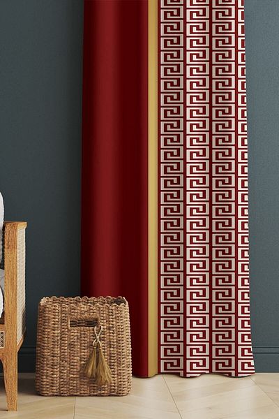 Evmila Printed Modern Patterned Living Room and Bedroom Single Wing Velvet Texture Background Curtain - Red