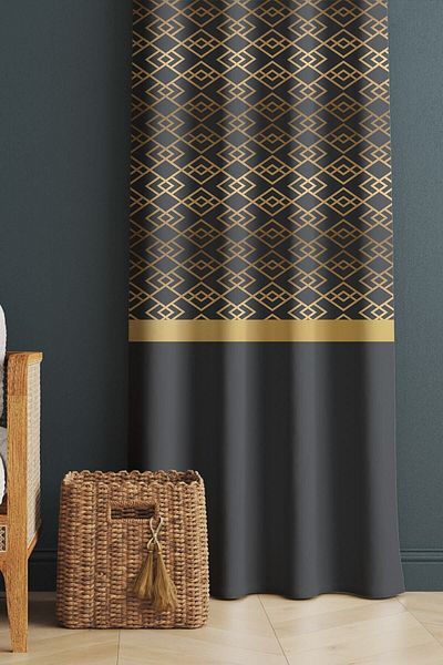 Evmila Printed Modern Patterned Living Room and Bedroom Single Wing Velvet Texture Background Curtain - Brown