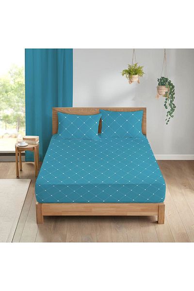 Evmila Set cearșaf dublu 160x200 cm imprimat cu model geometric - albastru