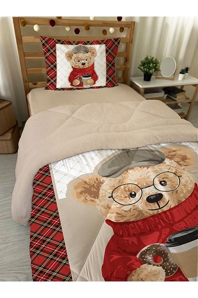 Evmila Teddy Patterned Single 160x220 cm Wellsoft Πάπλωμα σιλικόνης διπλής όψης και σετ ύπνου
