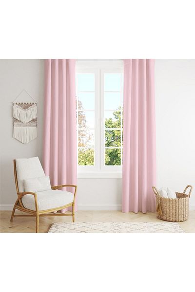 Evmila Velvet Texture Printed Baby Pink Colored Background Curtain