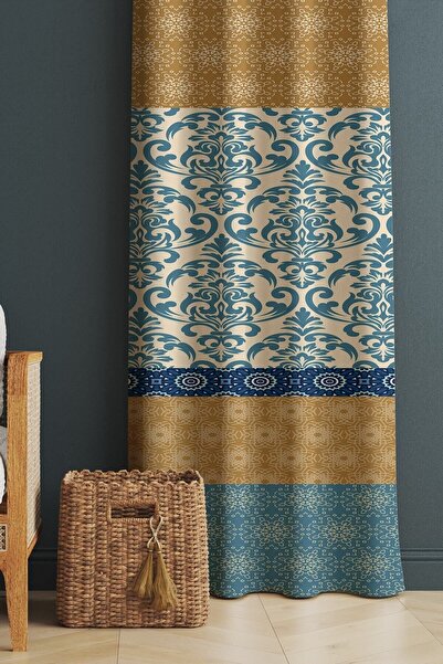 Evmila Baskılı Modern Desenli Salon Ve Yatak Odası Tek Kanat Kadife Doku Fon ...