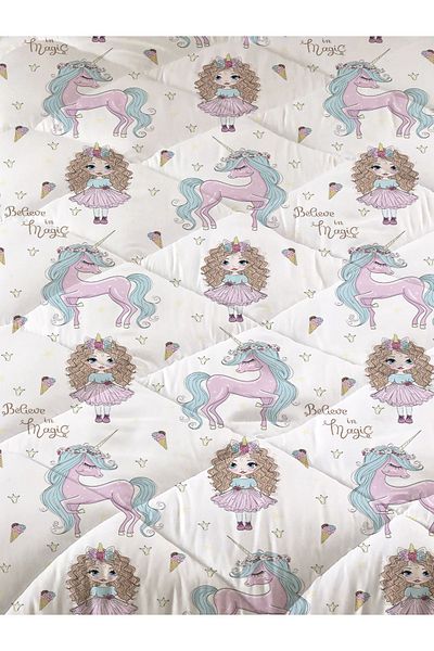 Evmila Princess Girl Patterned Quilted Quilt, Single Sleeping Set