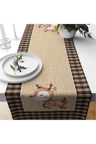 Evmila Runner din catifea cu model special de elan de Anul Nou