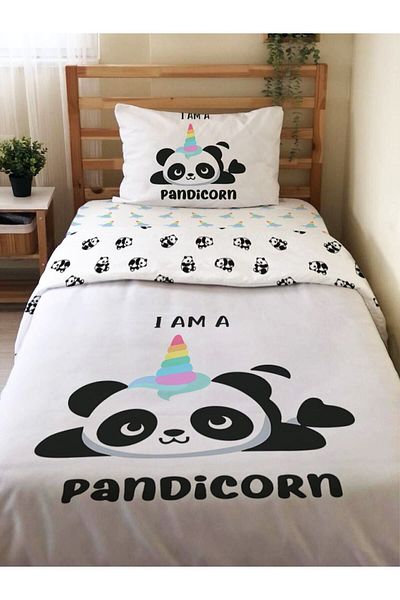 Evmila Set cuvertură de pilota cu două fețe cu model panda - imprimat, fără cearșafuri, alb