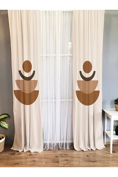 Evmila Modern Patterned Single Wing Velvet Curtain - Brown