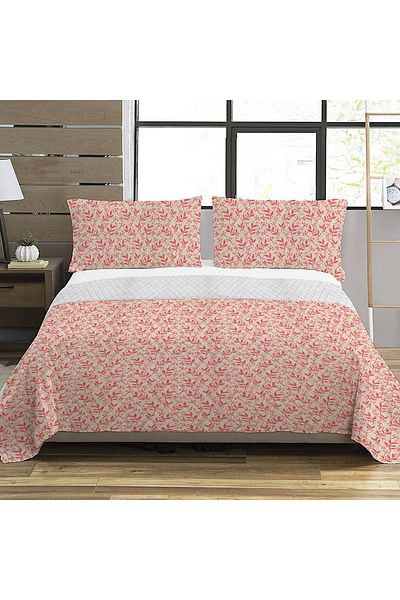 Evmila Leaf Pattern Double Printed Pique (200x220 Cm) Red