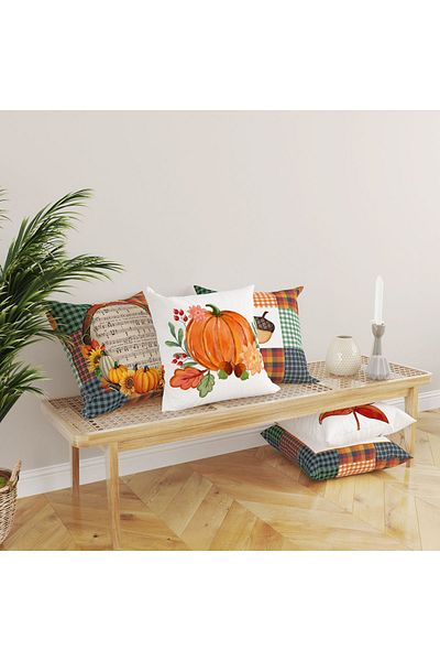 Evmila Set de 4 perne cu model special de dovleac de toamnă și Halloween cu textura de catifea