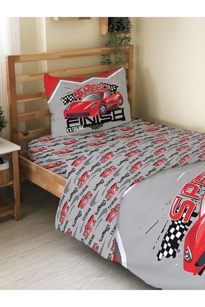 Evmila Double Sided Sports Car Patterned 2-Piece Set Without Sheets Printed Single Duvet Cover Set Gray