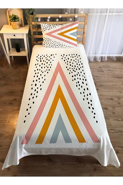 Evmila Triangle Patterned Single Velvet Bedspread - white