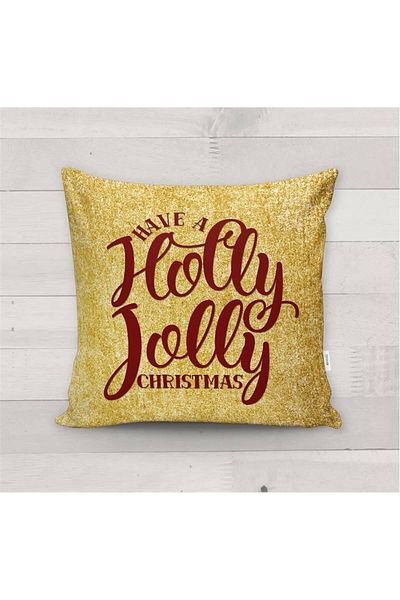 Evmila Față de pernă personalizată Holly Jolly Written Velvet de Anul Nou