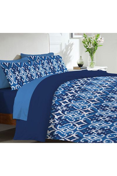 Evmila Ethnic Pattern Printed Double Personality 200x220 cm 2 τεμάχια 50x70cm Σετ Παπλωματοθήκη - Μπλε