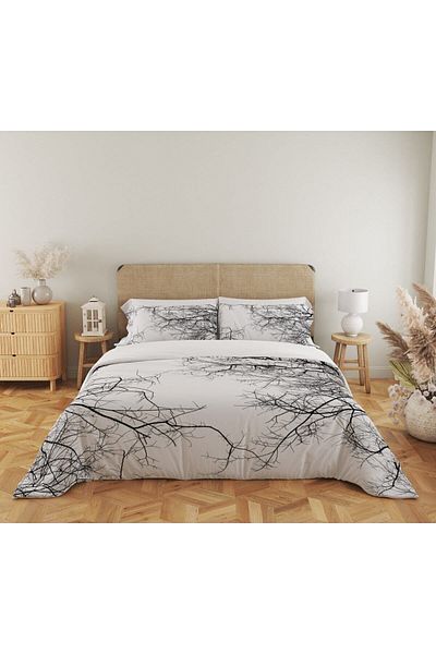 Evmila Σετ Παπλωματοθήκη με Μπλε Κλαδί Διπλό 200x220 cm 2 Τεμάχια 50x70cm - Λευκό